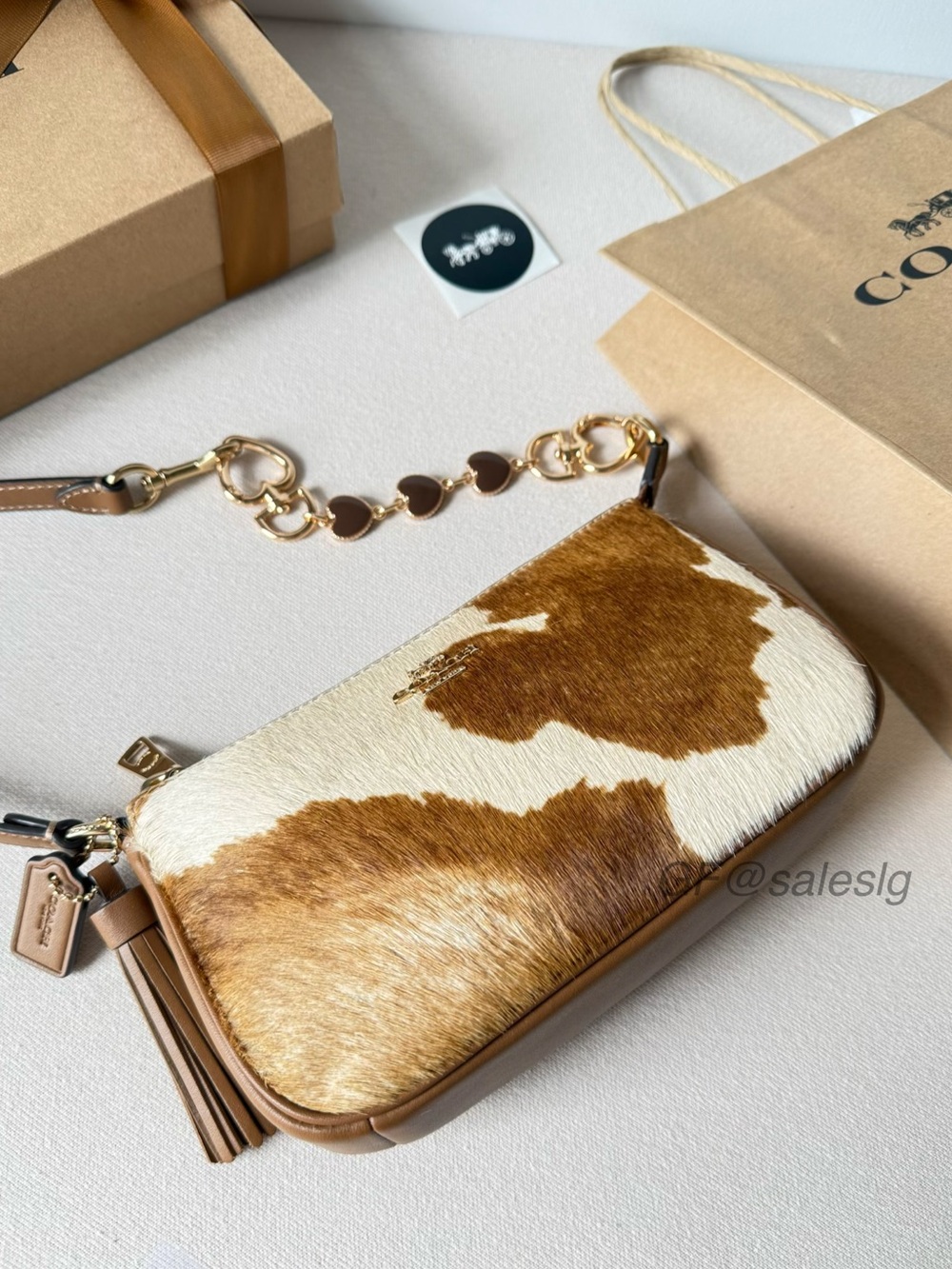 NWT Coach Nolita 19 Cow Print Haircalf Wristlet Gift Set+Chain Extender CDW34